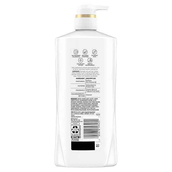 PANTENE SHAMPOO, DAILY MOISTURE RENEWAL – PRO-V NUTRIENTS FOR DRY, COLOR-TREATED, STRAIGHT TO CURLY HAIR, 72-HOUR HYDRATION & SOFTNESS, PARABEN FREE, CLEANSES, STRENGTHENS BONDS, 27.7 FL OZ