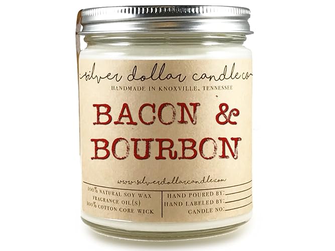 8oz Bacon & Bourbon Man Candle Hand poured 100% Soy Wax Scented Candle by Silver Dollar Candle Co. - Maple, Gifts for Men
