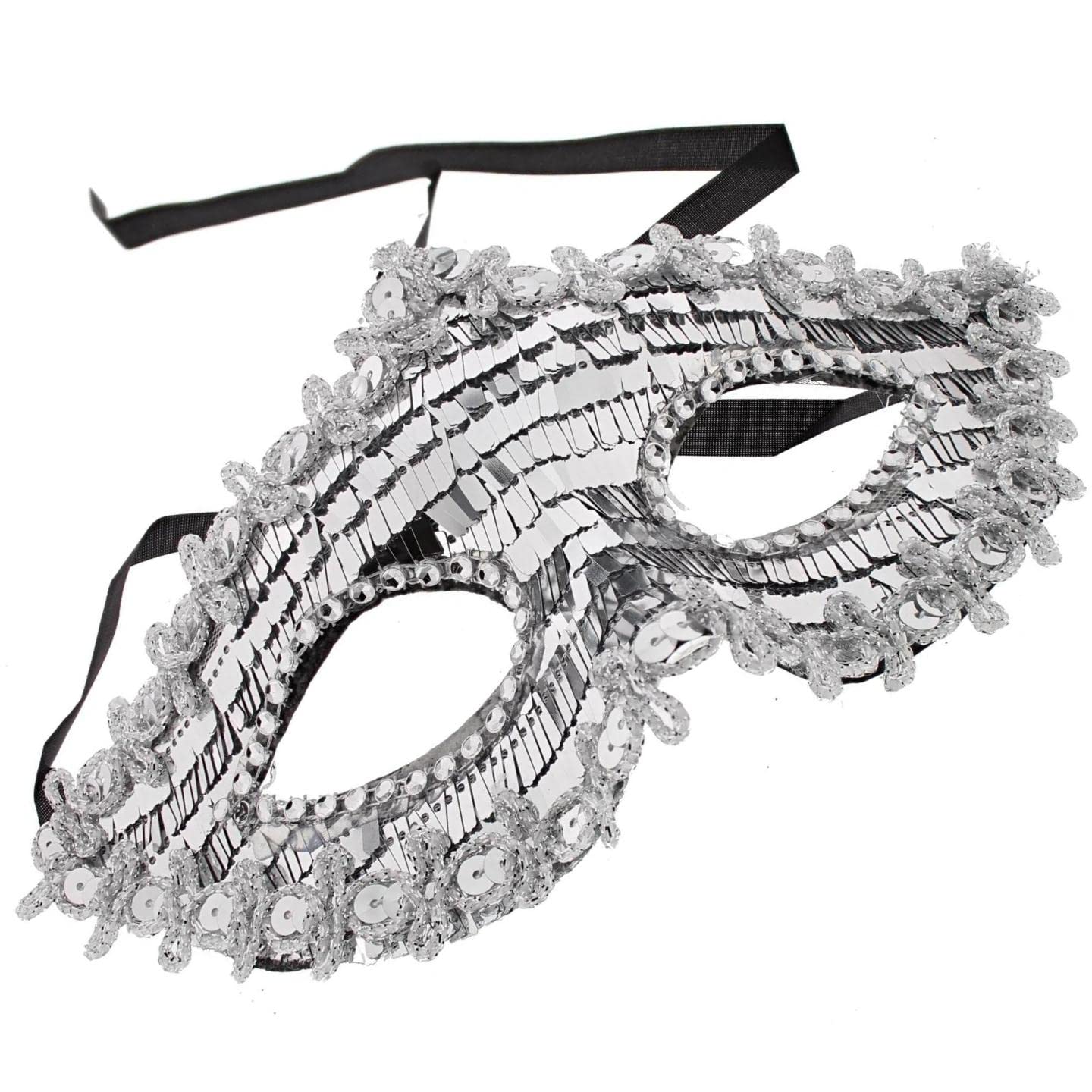 Topkids Accessories Masquerade Mask For Women and Men, Venetian Mask Halloween Mask, Masks for Masquerade Ball, Fancy Dress Adult, Cosplay accessories (Silver Sequin) — image 1