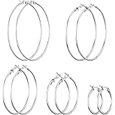 5 Pairs Stainless Steel Hoop Earrings for Women, Large Hoop Earrings, Stainless Steel Hoops Earring for Women Daily Wear (25/40/50/60/70mm)
