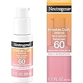 Neutrogena Invisible Daily Defense Face Sunscreen + Hydrating Serum with Broad Spectrum SPF 60 & Antioxidants to Help Skin Gl
