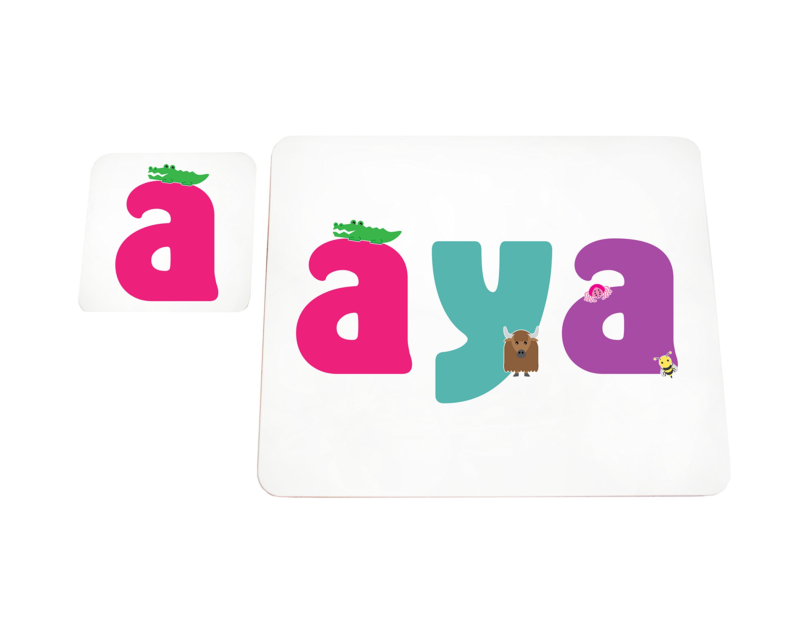 Little Helper Doily with Colourful Coaster Style Example with Girl's Name Aya