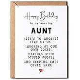 KrysDesigns Birthday Card Aunt - Greeting Card - For Auntd - Happy Birthday To My Amazing Aunt - Funny Card For Aunt - Quote Queen Cards