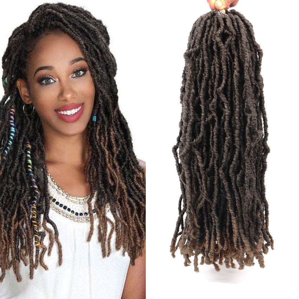 18 Inch Nu Faux Locs Crochet Hair for Black Women Natural Curly Wavy Goddess Locs Crochet Braids 6 Packs Synthetic Soft Locs Hair Extensions(6Pcs,T27,18Inch)