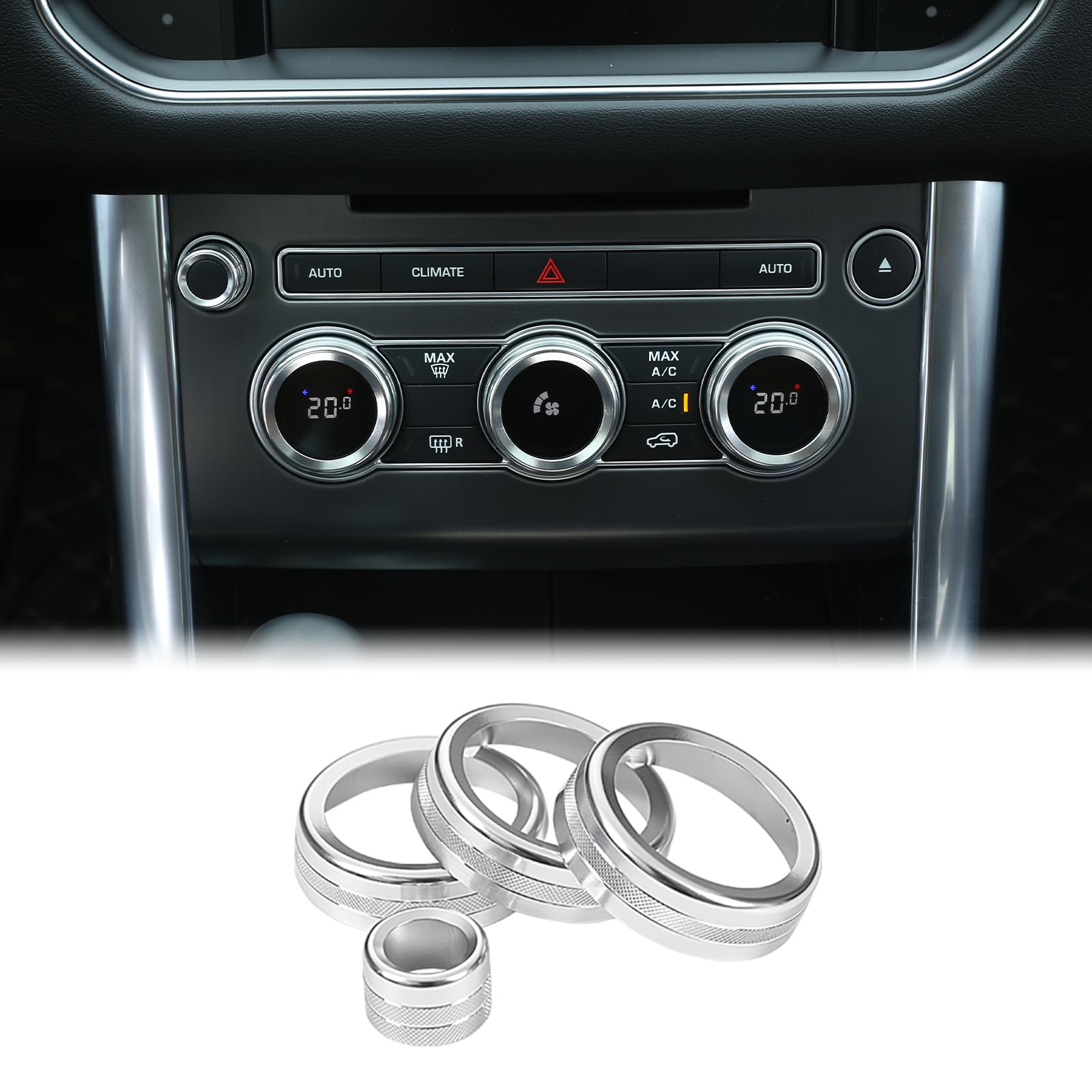 Aluminum alloy Air Conditioning Knobs Audio Circle Trim For Rangerover Sport Vogue L405 Car Accessories 4pcs (Silver)