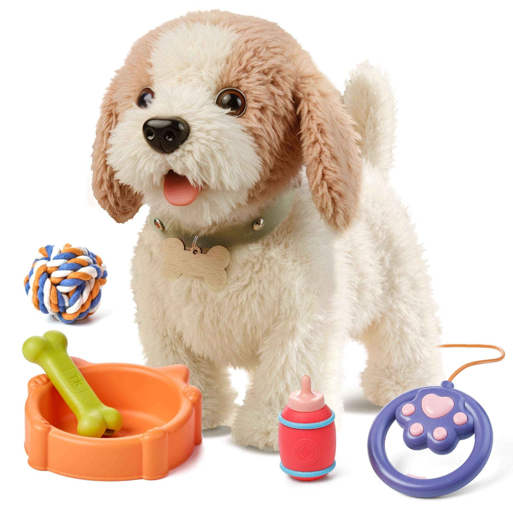 OR OR TU Walking Dog Toys for Kids, Walk and Bark on a Lead, Realistic Interactive Toy Dog Plush Electronic Pets Puppy for Kids 3 4 5 6 7+ Years Old Girls Boys Gift