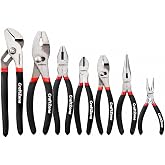 CRAFTZONE 7 Piece Pliers Set, Needle Nose, Wire Cutters, Linesman | 7 Pieces, Drop Forged Carbon Steel, Induction Hardened Cutting Edges, Double Dipped Anti-Slip Grip, Sizes 4.5 to 8 Inch