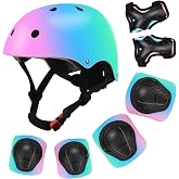 Color Gradient Adjustable Kids Bike Helmet with Knee &amp; Elbow Pads Set | Multi-Sport Safety Gear for Boys &amp; Girls Ages 5-14 | Skateboarding, Scooters, Roller &amp; Inline Skating, Longboarding