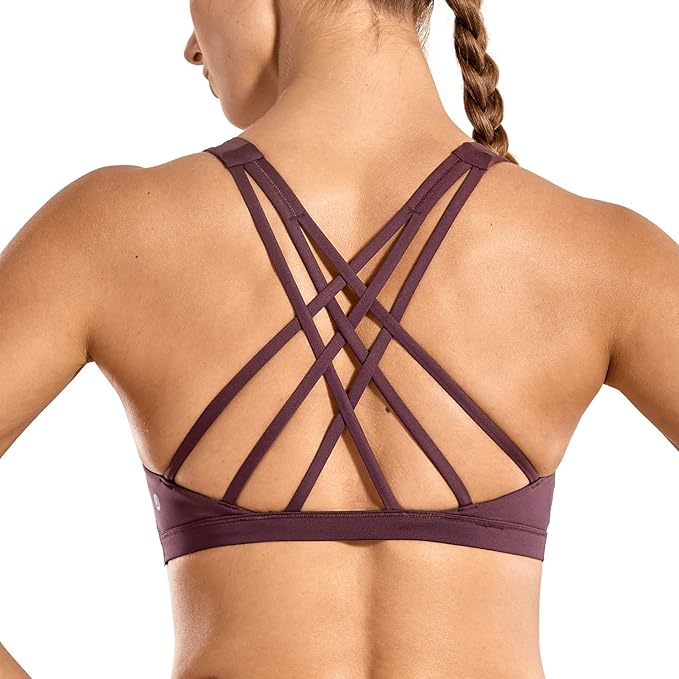 Crz Yoga Womens Strappy Yoga Sports Bra Full Coverage Padded Workout Bra Tops Active Wear Cd Cup