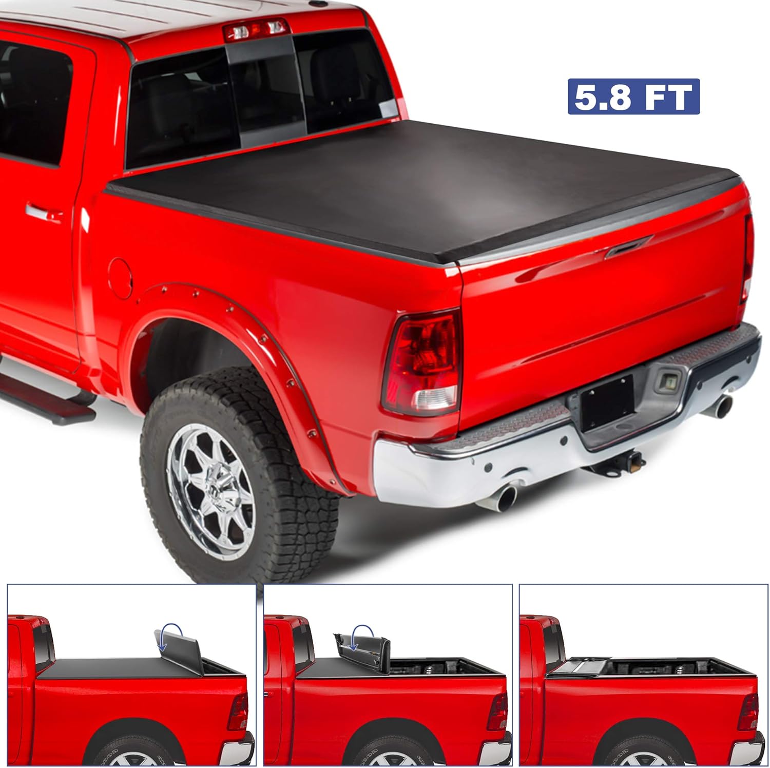 Mostplus Soft Quad Fold Truck Bed Tonneau Cover For 2009 2019 Dodge Ram 1500 Fleetside 5 8ft Bed For 2019 New Body On Top For Models W O Ram Box Exterior Accessories Truck Bed