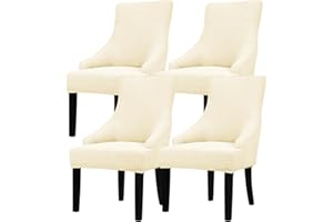 Lellen Stretch Wingback Chair Cover Slipcover - Reusable Wingback Side Chair Slipcover,Accent Chair Covers,Arm Protector Seat Cover,Wing Chair Cover for Dining Living Room Home（4PCS,Cream）