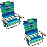 Tommy Bahama 2-Pack 5-Position Classic Lay Flat Backpack Beach Chair with Cooler and Cup Holder, Portable Folding Beach Chair
