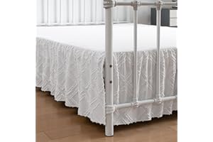 XUAN DIAN Tufted Bed Skirt Twin Size, Ruffled Bed Skirts with Split Corners, Twin Bed Skirt 18 Inch Drop, Square Boho Twin Size Bed Skirt White for Ruffled Bed Skirts