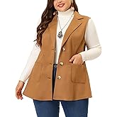 Agnes Orinda Plus Size Utility Vest for Women Lapel Sleeveless Lightweight Casual Suede Vests Jacket