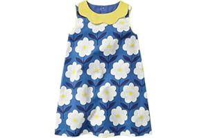 HILEELANG Little Girls Cotton Dress Sleeveless Casual Summer Sundress Flower Printed Jumper Skirt