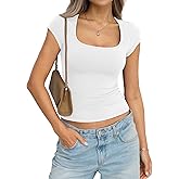 EasyGala Womens Cotton Square Neck Short Sleeve Shirts Slim Fit Cap Sleeve Tops Summer Basic Low Cut Tee Fashion Clothes