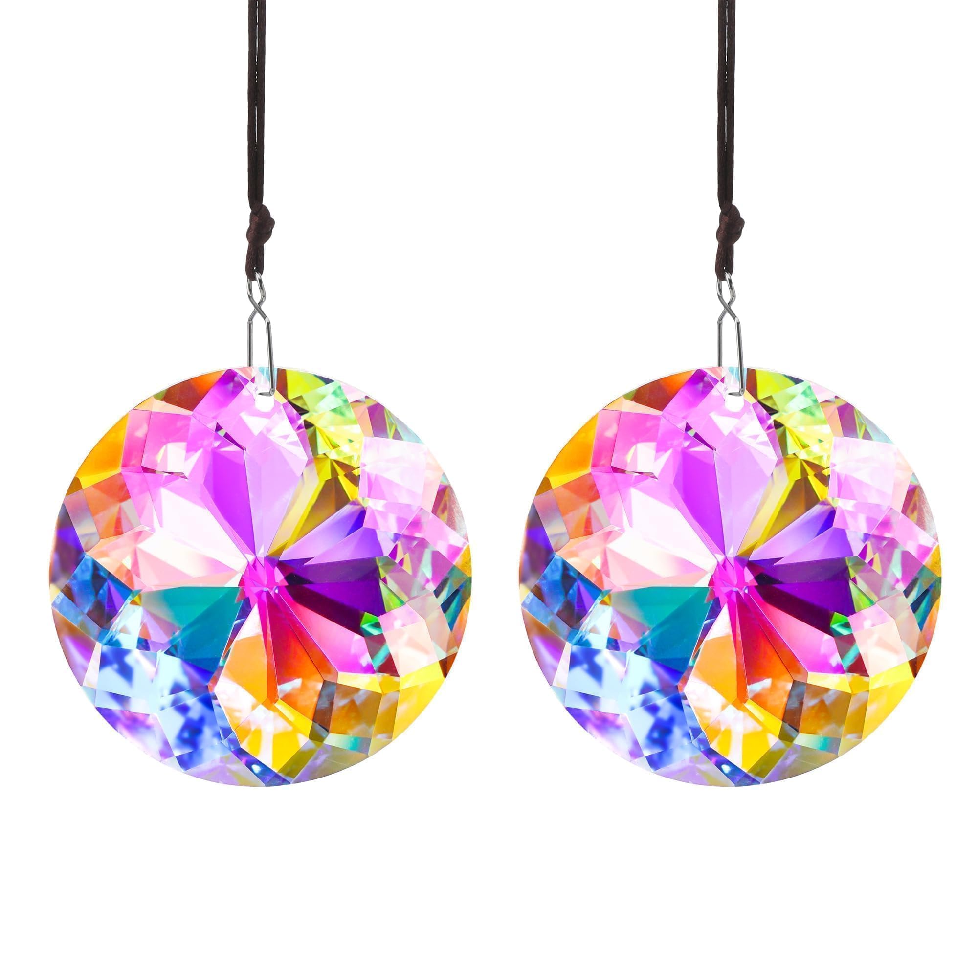 HDCRYSTALGIFTS 2PCS 45mm Hanging Window Crystal Flower Prisms Sun Catchers,AB Colored Crystal Suncatchers Hanging Ornaments Rainbow Maker Glass Light Catcher Pendant Decoration