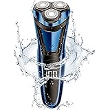 Electric Razor for Men Rotary Shaver Pop-up Beard Trimmer with LCD Display and Rechargeable Cordless Waterproof Blue