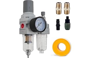 Wosudim 1/4"NPT Air Compressor Regulator Filter Regulator - Low Pressure Water Separator, 5 Micron Particulate Filter, Poly Cup, Gauge（0-150psi), Metal Bracket