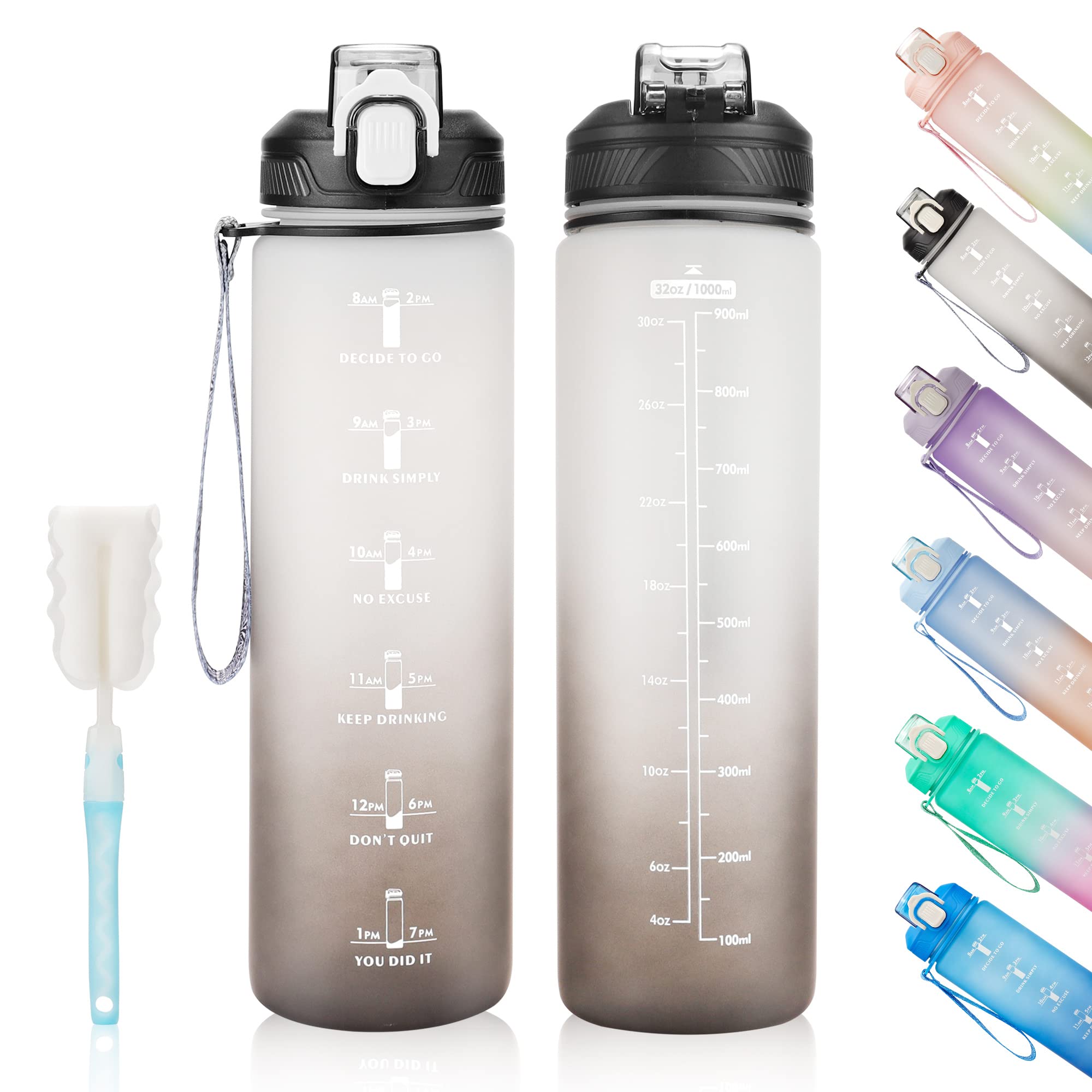 YC Kitchen Water Bottle with Time Marker - 1L Water Bottles with Straw, air up water bottle Leakproof & BPA Free Sports Water Bottle with Carry Strap for Fitness,Gym,and Outdoor Sports