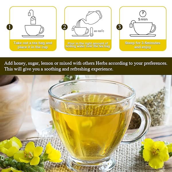 MULLEIN LEAF TEA BAGS | 20 TEABAGS (3G/BAG) FOR LUNG HEALTH | NON-GMO & CAFFEINE-FREE | NATURAL HERBAL TEA FOR DETOX & RESPIRATORY SUPPORT (1BOX)