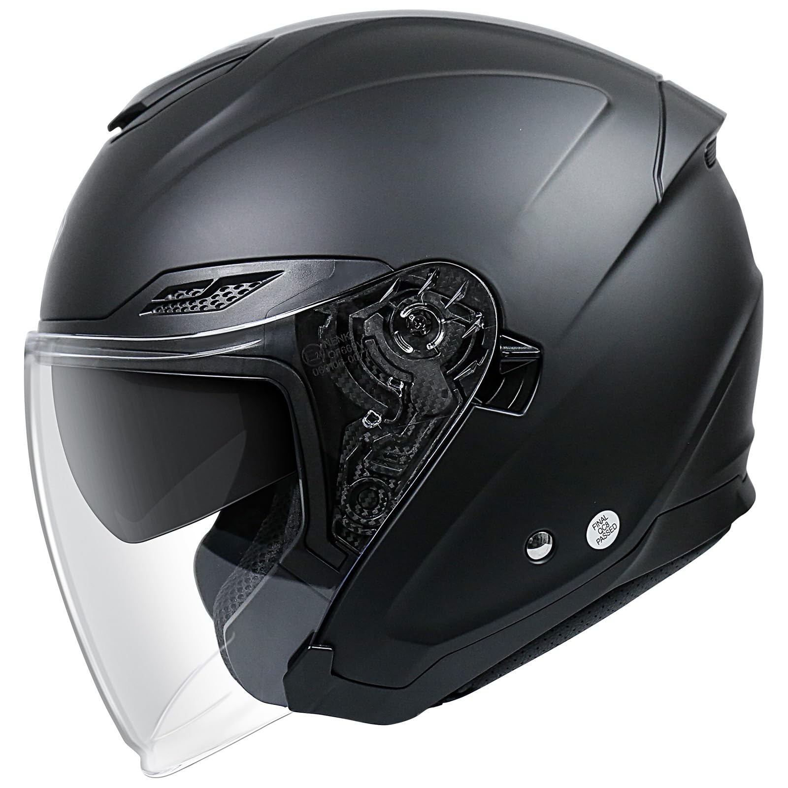 NENKI Rollerhelm für Motorradfahrer, Motorradhelm ECE 22.06, Jethelme mit Doppelvisier und Sonnenblende, Halbhelme für Damen Herren (Matt Schwarz, XL)