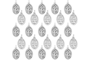 CARITAS ET FIDES Pack of 25 - St. Francis of Assisi Pendant Bless and Protect My Pet Medal - 1" Medal Pendant Silver Oxidized St Francis Dog Tag Small for Blessing of the Pets Catholic Pet Medal