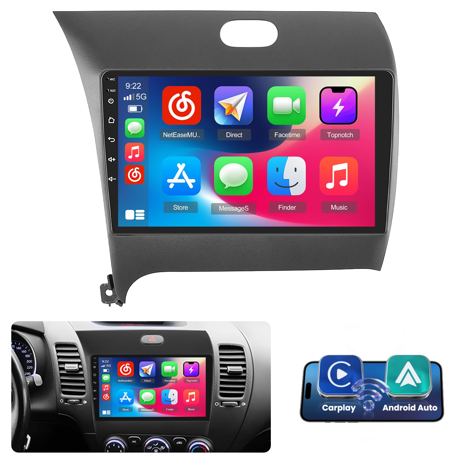 Photo 1 of [DSP & 2G+64G] Car Radio for Kia Forte Cerato K3 2013-2018 with Wireless Carplay/Android Auto, 9 Inch Android Touch Screen Car Stereo, Bluetooth, GPS Navigation, 5GHz WiFi, 28UI, Backup Camera
