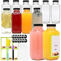 Woaiwo-q 16oz Glass Juice Bottles With Lids - 12 Pack, Clear Octagonal Jars For Smoothies, Kombucha, Tea, Reusable & Portable