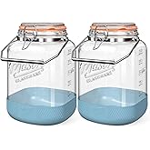 Dwbligt 2 Pack Square 1 Gallon Glass Jar with Airtight Lid, Large Mason Jars Wide Mouth 128 Oz with Scale Marks & Handle, Glass Storage Containers with Anti-slip Base for Flour, Oat, Wheat, Cookie Jar