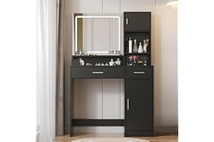 MIRROTOWEL Vanity Desk with Mirror and LED Light Strip,Dressing Table with Large Drawer, 3 Level Storage Dresser & 3 Lighting Modes Adjustable Brightness, Suitable for Bedroom (Black)