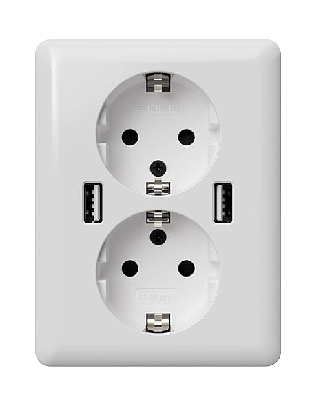 2USB easyCharge DUO Schutzkontakt Doppel USB Steckdose 250VAC 16A mit 12 Watt USB Ladegerät, ChargeMax Schnellladetechnik