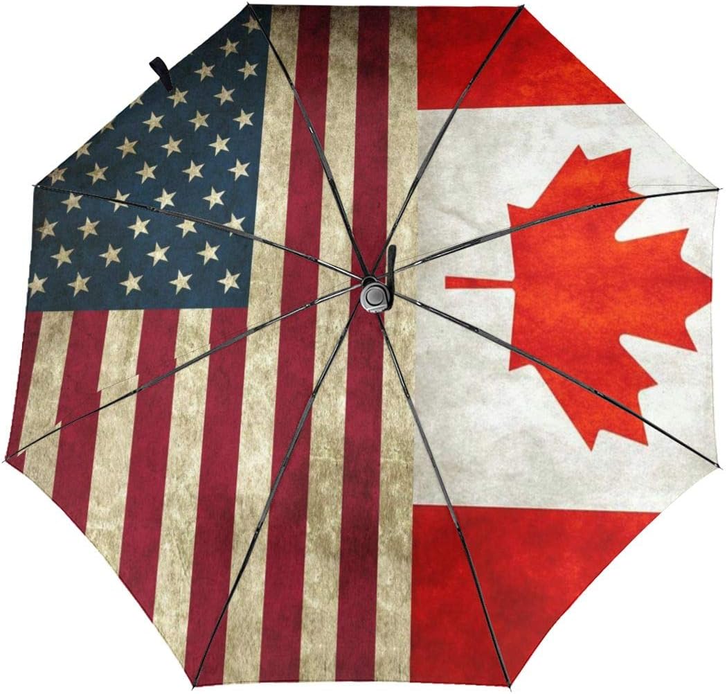 USA Canada Flag Trifold Travel Umbrella Windproof