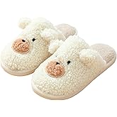 Jbciuds Women's Cute Bear Slippers Fluffy Slippers Memory Foam House Slippers Warm Plush Bedroom Anti-Slip Animal House Shoes Outdoor Indoor