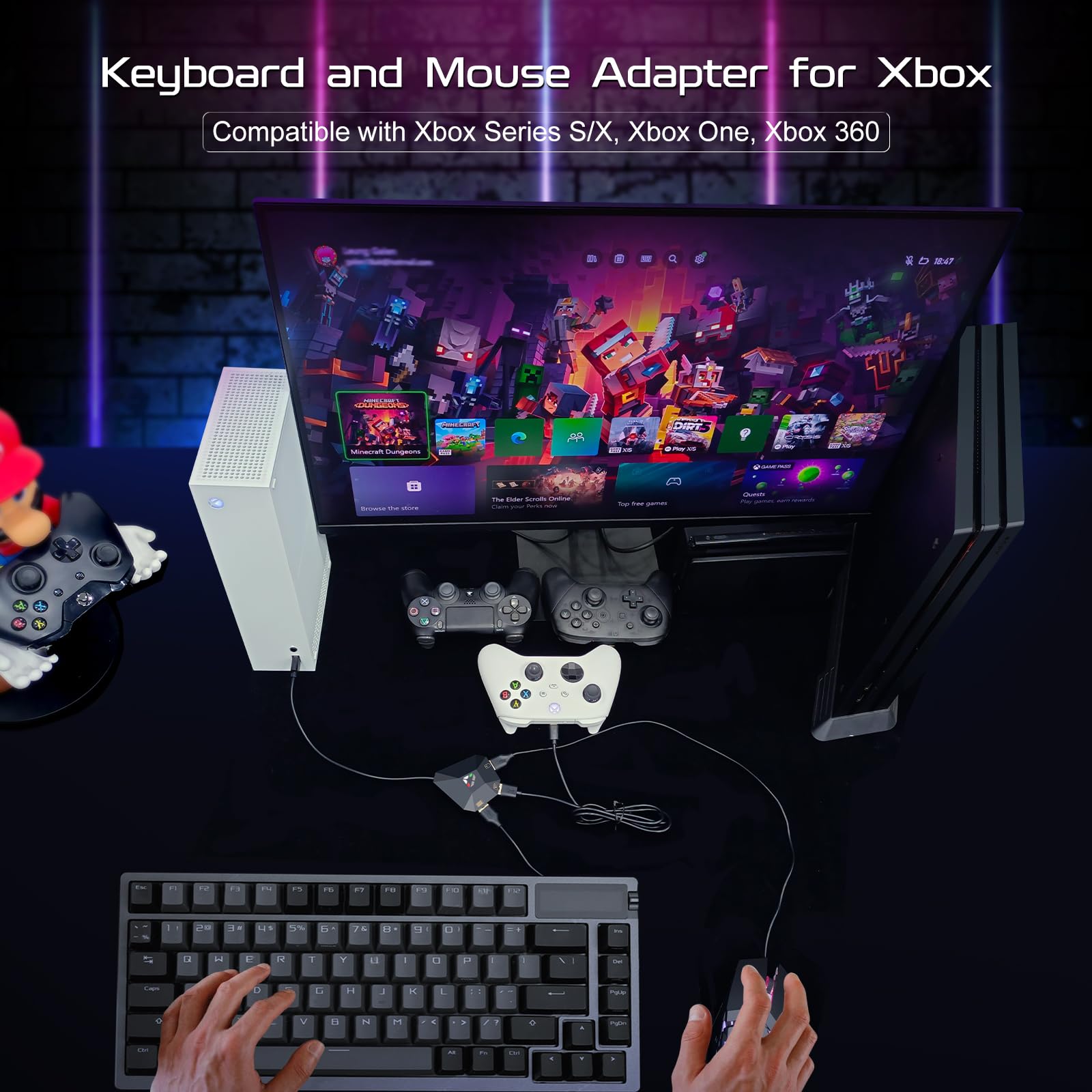 Joso Keyboard and Mouse Adapter for Nintendo Switch - 1st Gen & OLED, Switch Keyboard Adapter for Playing FPS, RTS, Apex, Plug and Play Mice Converter Compatible with Xbox One/PS4, Custom Key Mapping