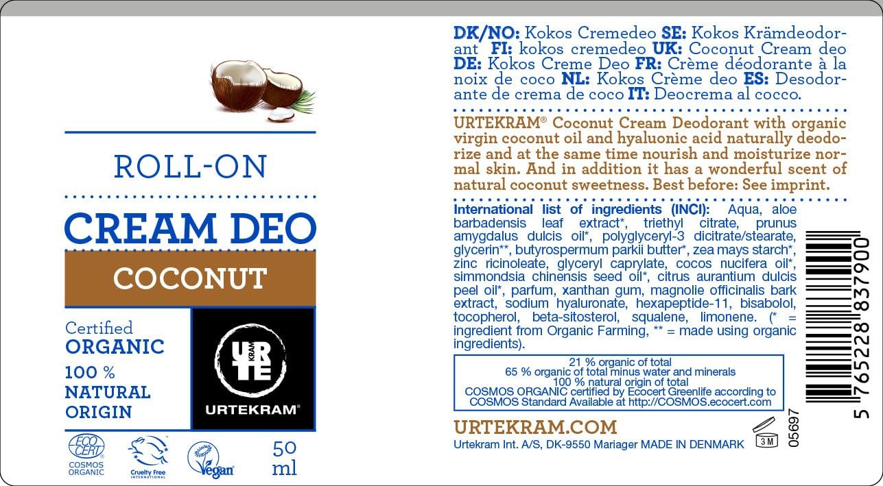 Urtekram Deodorant, Coconut Cream, 50 ml, 50 ml (Pack of 1) - Image 5