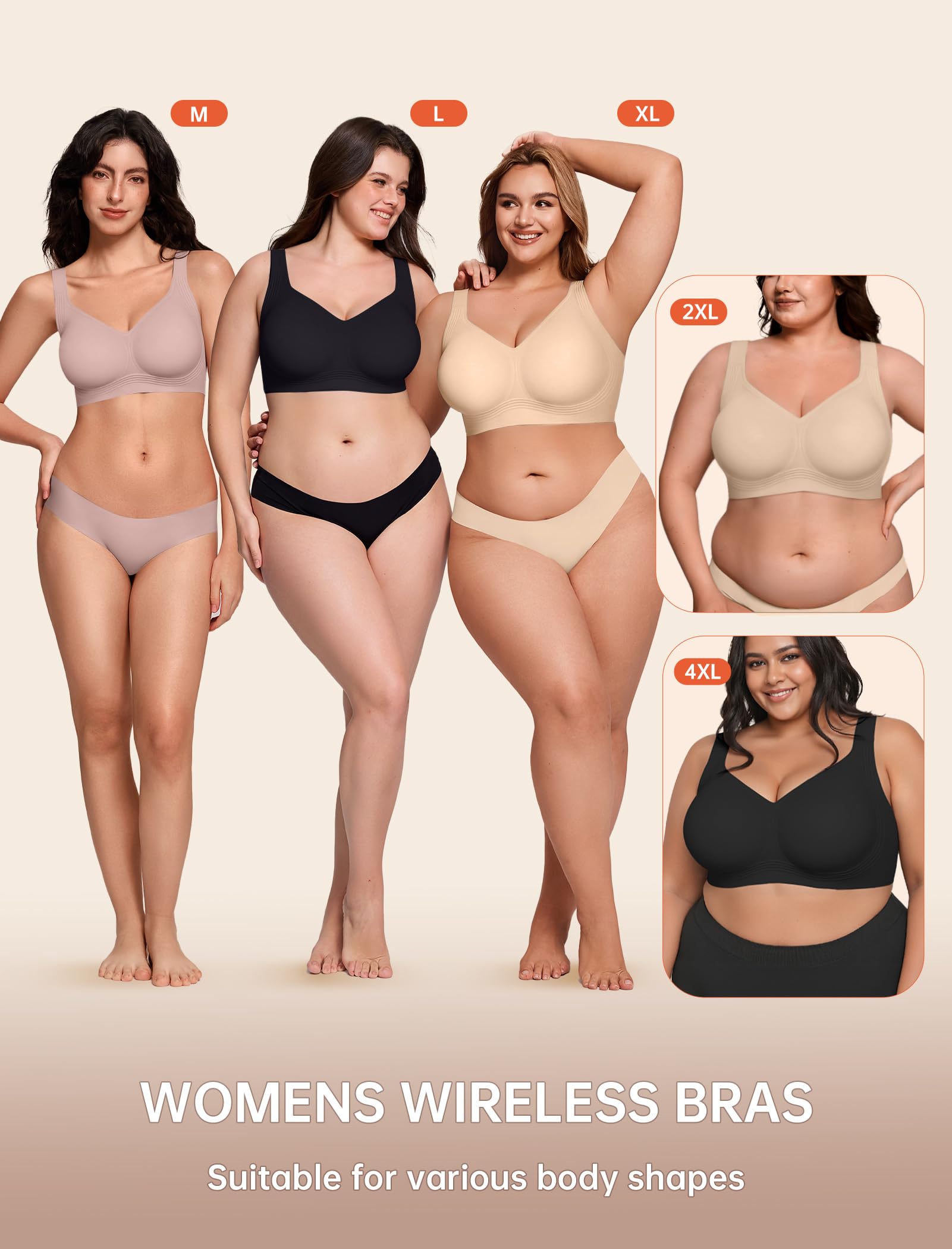 LetsJoli Bras for Women Supportive Wireless Push Up Bra Full Coverage No Underwear Seamless Plus Size for Older Women