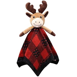 Moose Baby Animal Security Blanket Unisex Baby Snuggly Buffalo Plaid Animal Face Soft Bedding Plush Kids Sleeping Toys Nursery Décor Baby Shower Ideas