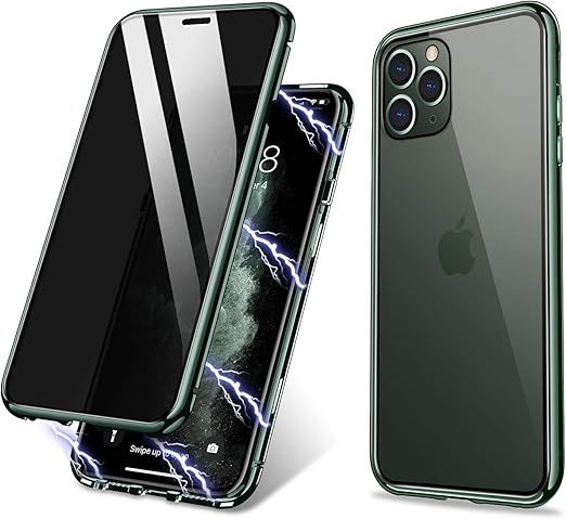 Amazon Com Iphone 11 Pro Max Case Zhike Anti Peep Magnetic Adsorption Case Front And Back Tempered Glass Full Screen Coverage One Piece Design Flip Privacy Cover Anti Spy Midnight Green