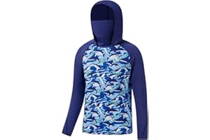 BASSDASH Youth UPF 50+ Hooded Shirts with Mask UV Neck Gaiter Sun Protection Long Sleeve T Shirt for Fishing Swim