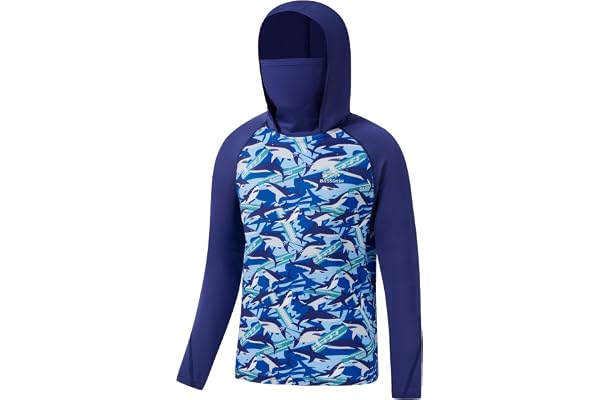 Bassdash Youth UPF 50+ Hooded Shirts with Mask UV Neck Gaiter Sun Protection Long Sleeve T Shirt for Fishing Swim