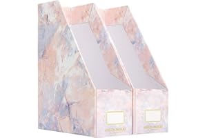 ANZON MORIES Magazine File Holder with Pink Marble Pattern 2 Pack, Premium Desk File Rack, Perfect for A4 Size Document