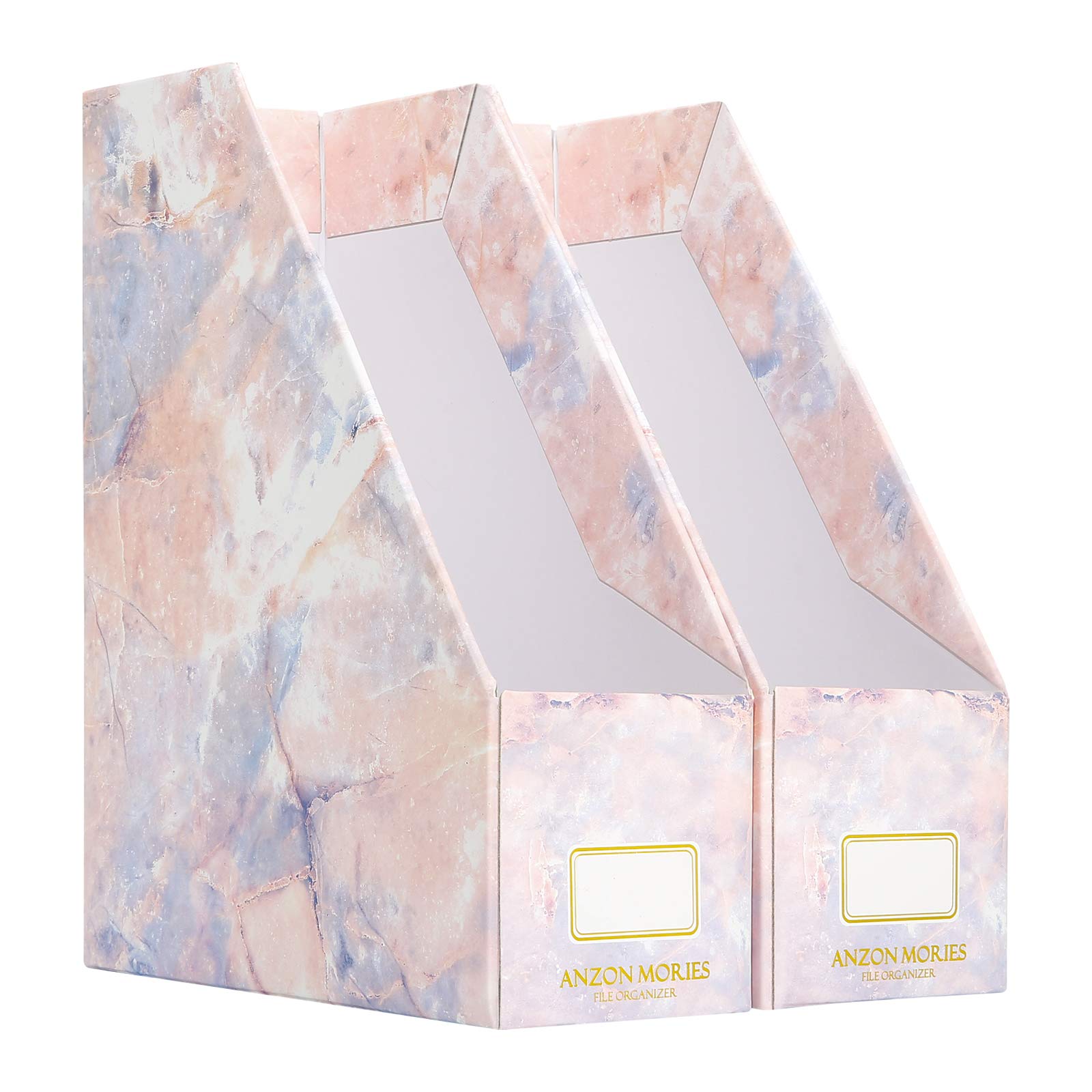 ANZON MORIES Magazine File Holder with Pink Marble Pattern 2 Pack, Premium Desk File Rack, Perfect for A4 Size Document