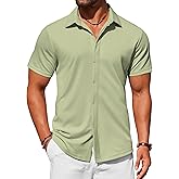 COOFANDY Mens Dress Shirts Button Down Short Sleeve Shirt Summer Shirts Casual Wrinkle Free Muscle Fit Shirts