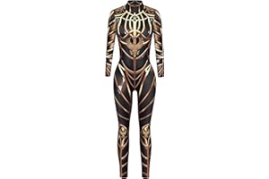 Panegy Women Men Skeleton Jumpsuit Adult Onesie 3D Skull Halloween Costume Romper Full Bodysuit Stretch Fit