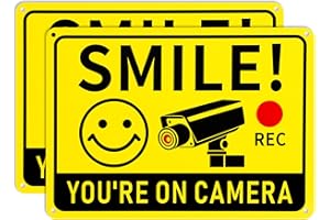 LYDIA'S DEAL 2 Pack Smile You’re on Camera Signs – 10"x7" Rust-Free Aluminum Video Surveillance Sign, UV Printed, Weatherproof Security Camera Sign for Outdoor Use – Home, Business, Yard, Driveway, CCTV
