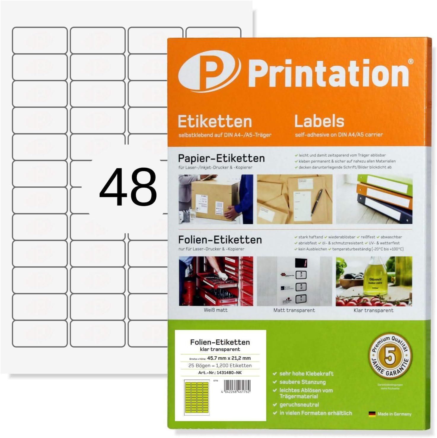 Printation Foil Labels 45.7 x 21.2 mm Crystal Clear Transparent