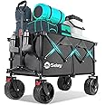 Collapsible Wagon Cart with Big All-Terrain Beach Wheels, Foldable Heavy Duty Wagons with Cup Holders, Utility Carts for Camping, Garden, Outdoor, Grocery, Sports. Grey