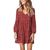 Amoretu Womens Tunic Dress Long Sleeve V Neck Casual Loose Flowy Swing Shift Dresses