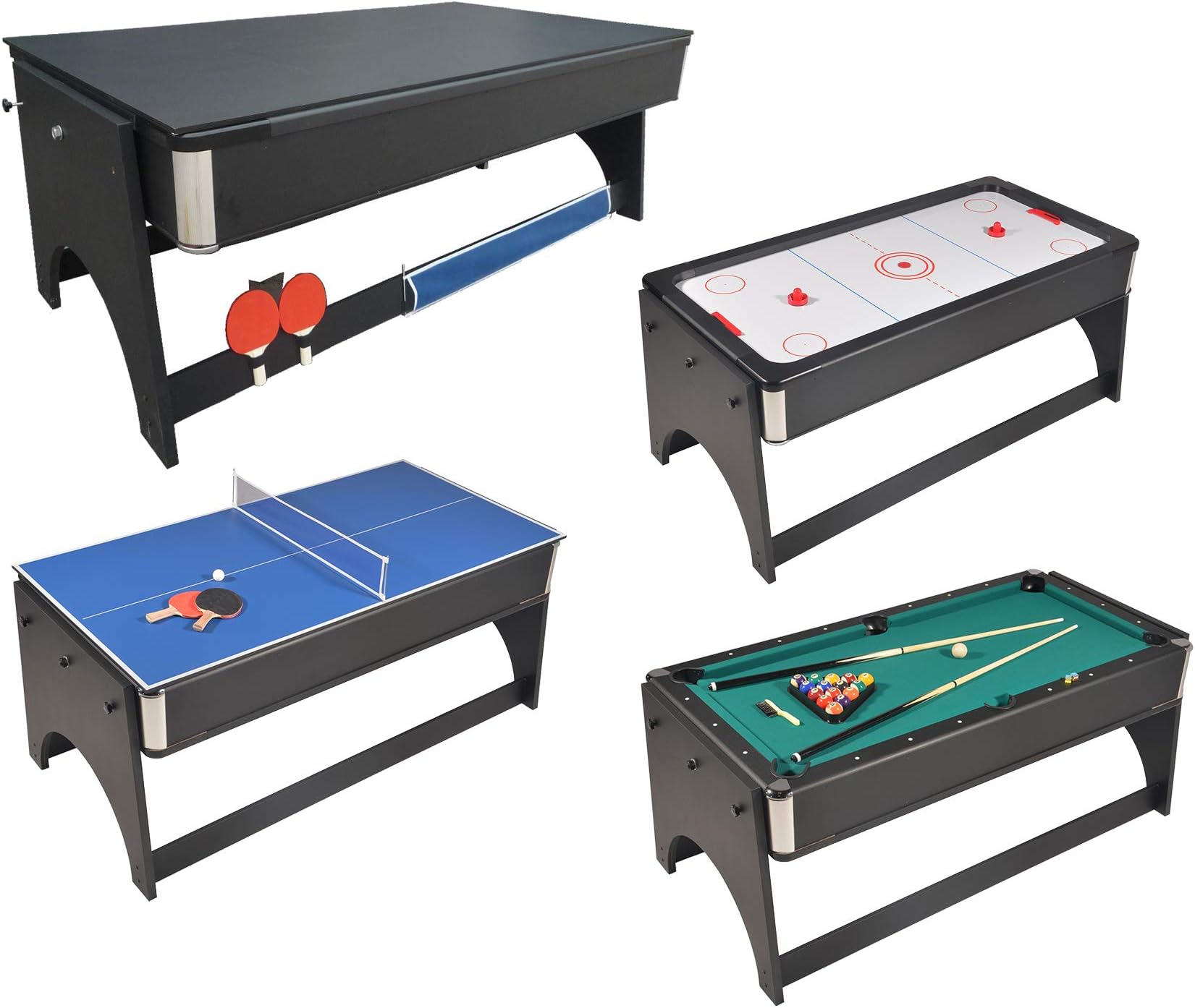 4-in-1 Folding Air Hockey Games Table – Pool Table with Table Tennis Dinner Top